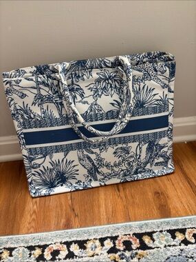 Blue and White Botanical Tote Bag